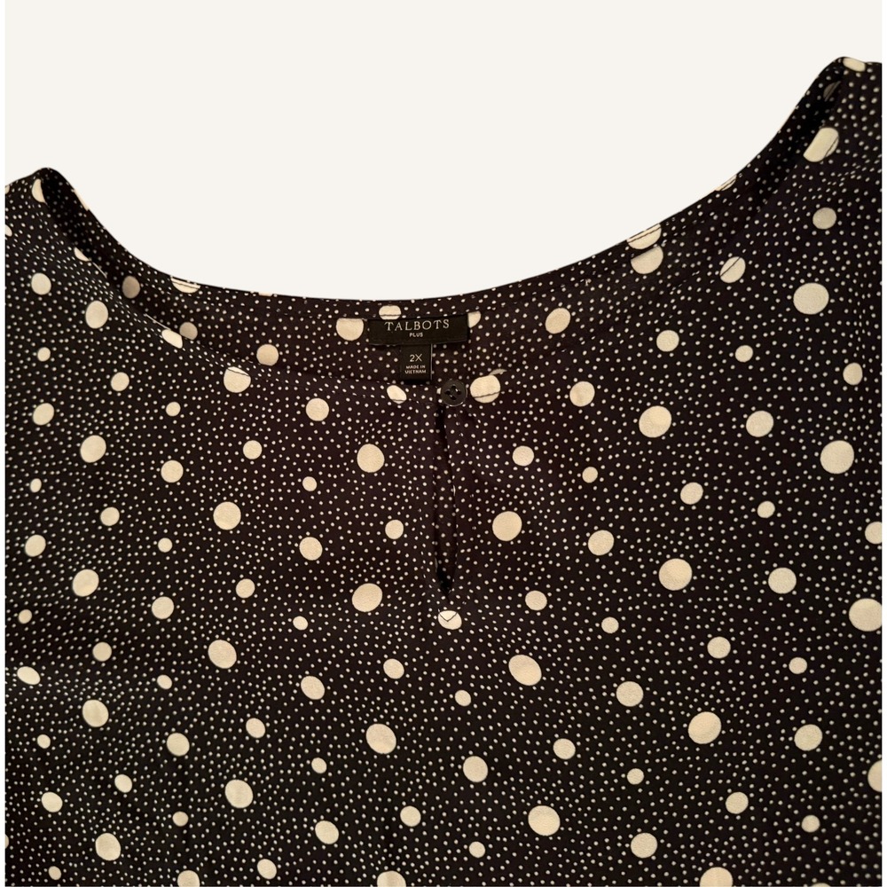 Talbots Womens 2X Black Polka Dot 3/4 Tie Sleeve Keyhole Neck Blouse Classic - Picture 5 of 12